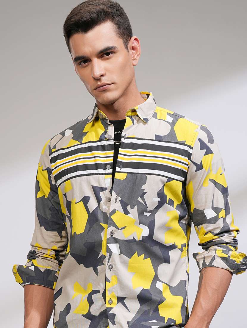 men printed long sleeve regular fit casual shirt