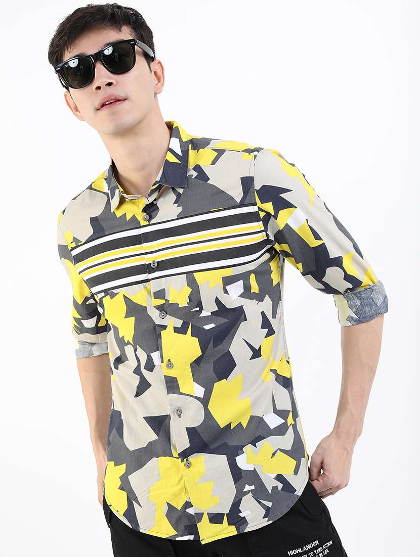 men printed long sleeve regular fit casual shirt