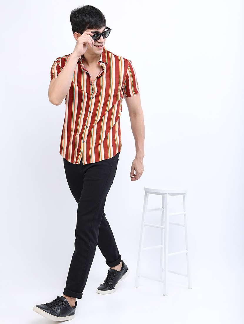 men striped long sleeve slim fit casual shirt - 22504234 -  Standard Image - 5