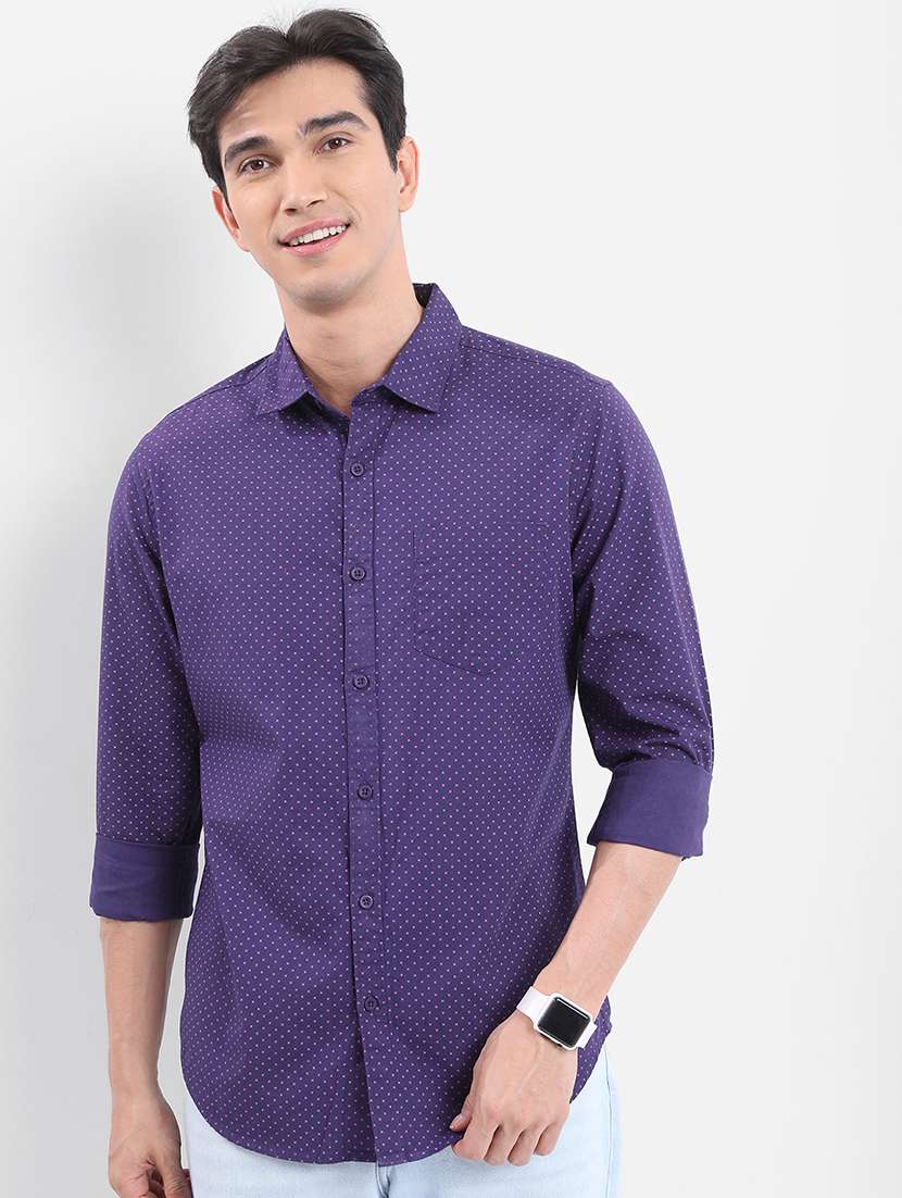 men printed long sleeve regular fit casual shirt