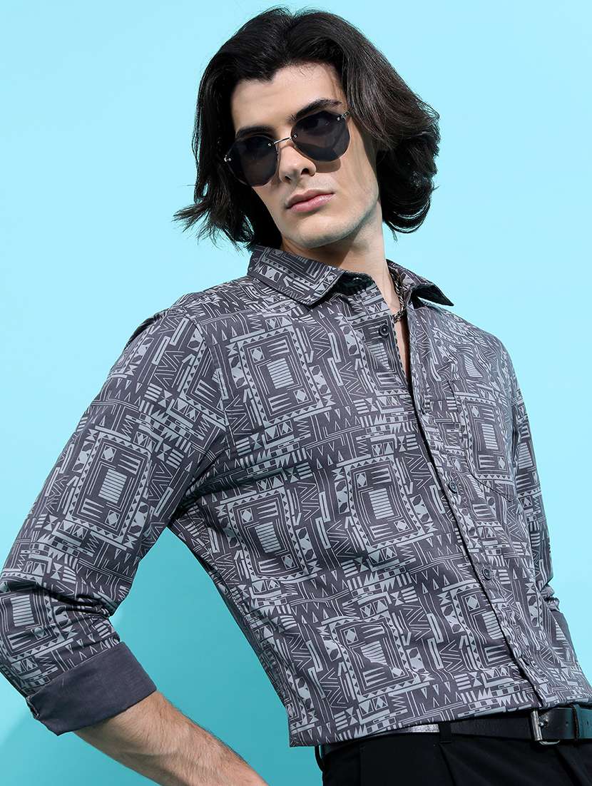 men printed long sleeve regular fit casual shirt