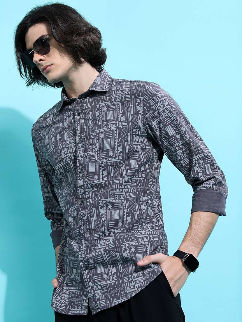 men printed long sleeve regular fit casual shirt - 22504247 -  Standard Image - 3