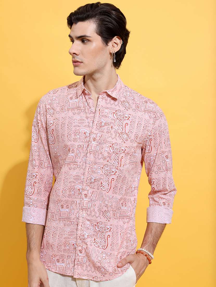 men printed long sleeve regular fit casual shirt
