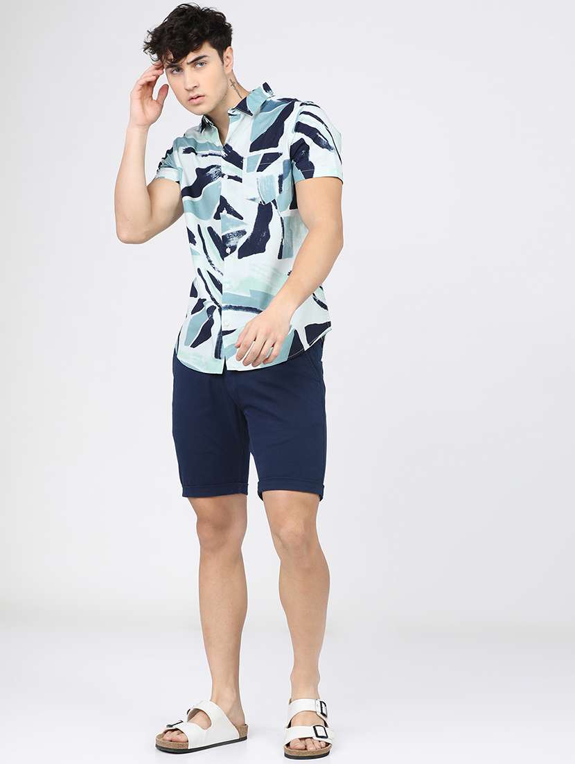 men printed short sleeve slim fit casual shirt - 22504268 -  Standard Image - 5