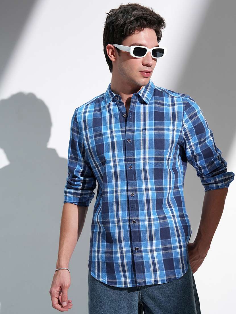 men checkered long sleeve regular fit casual shirt