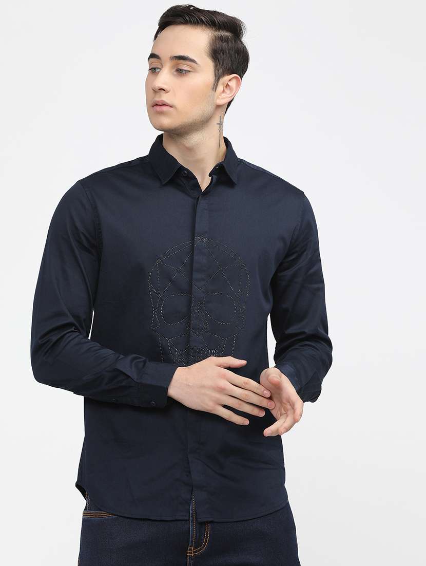 men embellished long sleeve casual shirt
