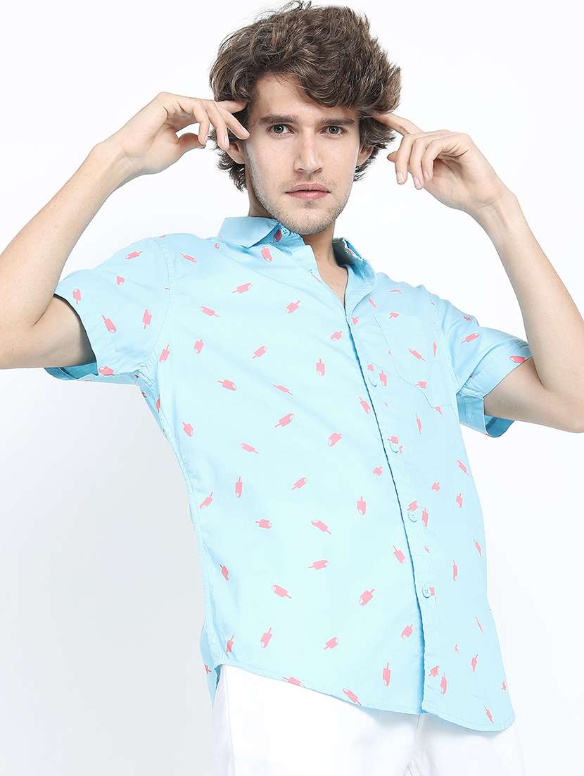 men printed short sleeve slim fit casual shirt - 22504293 -  Standard Image - 3