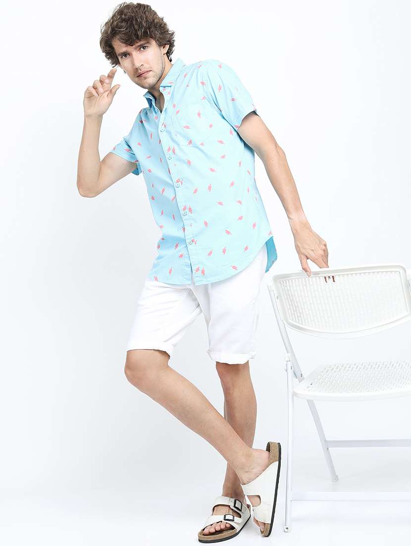 men printed short sleeve slim fit casual shirt - 22504293 -  Standard Image - 5