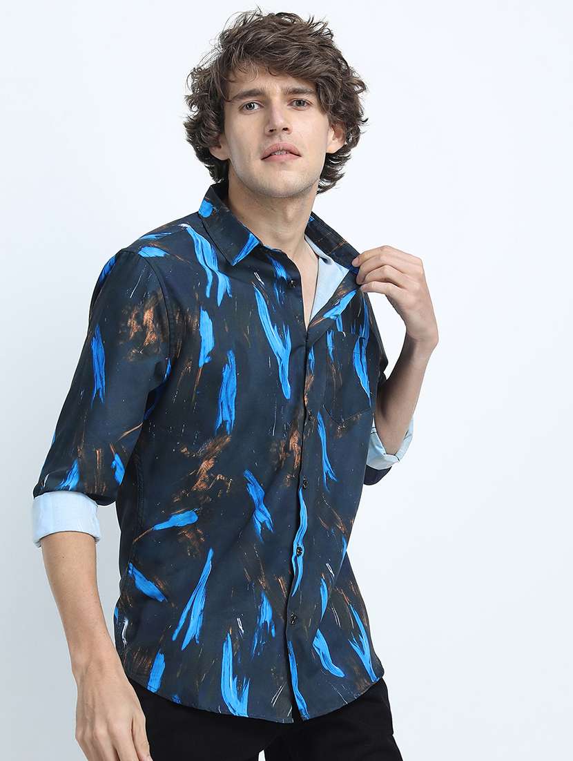 men printed long sleeve regular fit casual shirt