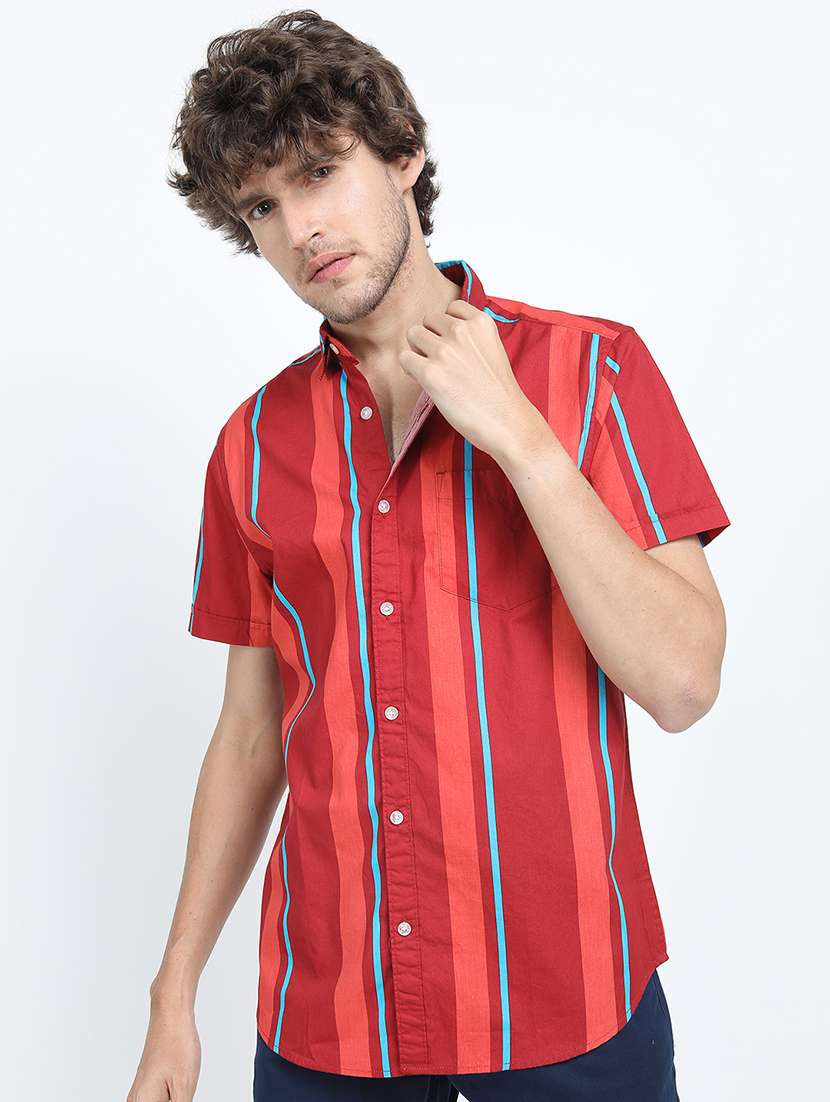 men striped short sleeve regular fit casual shirt