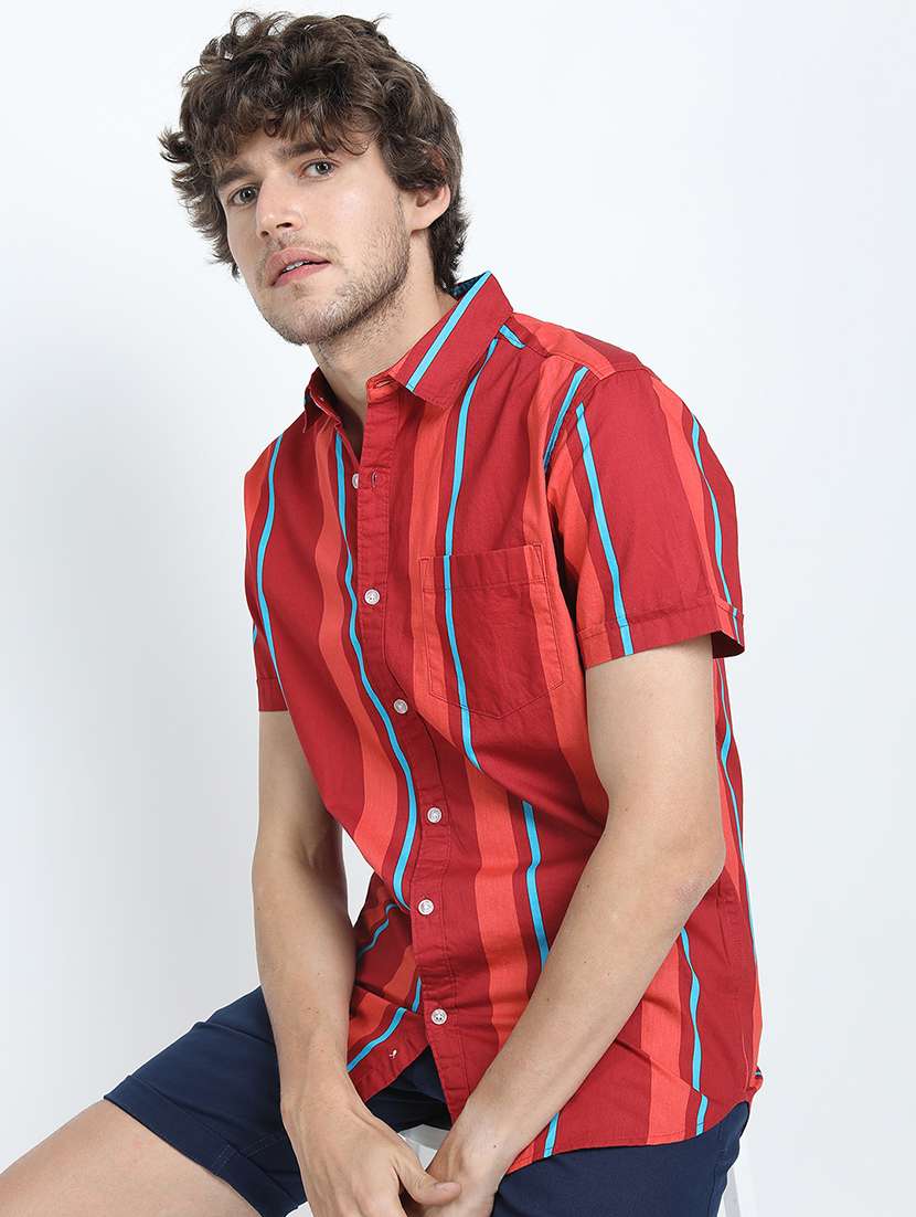 men striped short sleeve regular fit casual shirt - 22504301 -  Standard Image - 3