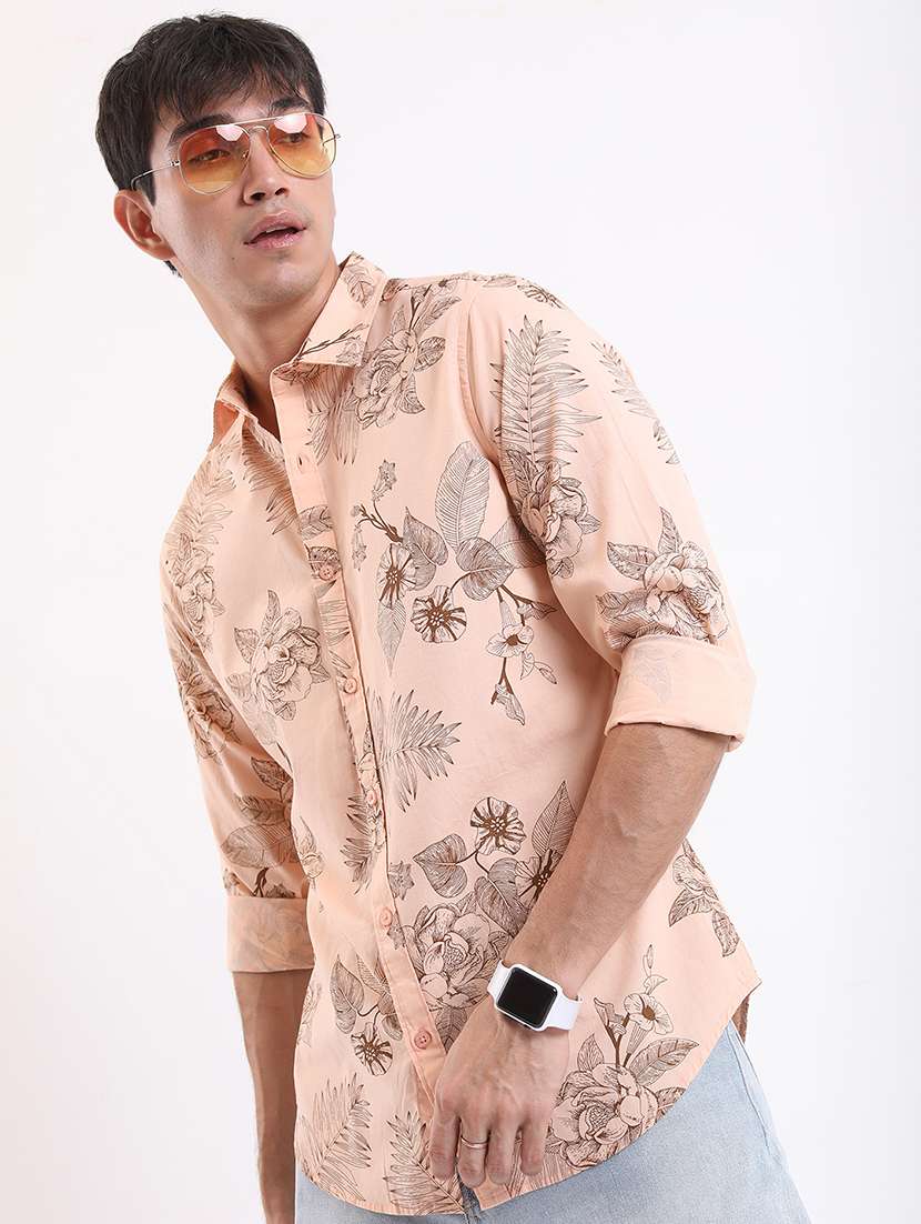 men printed long sleeve regular fit casual shirt