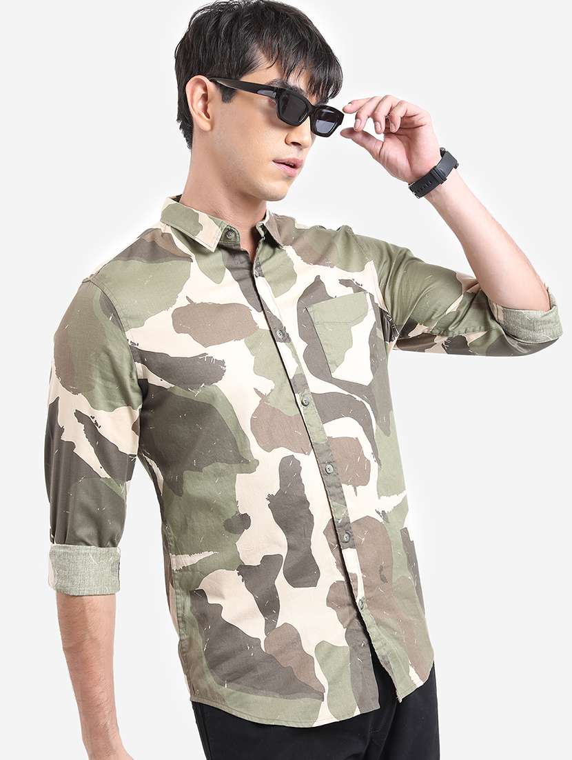 men printed long sleeve regular fit casual shirt