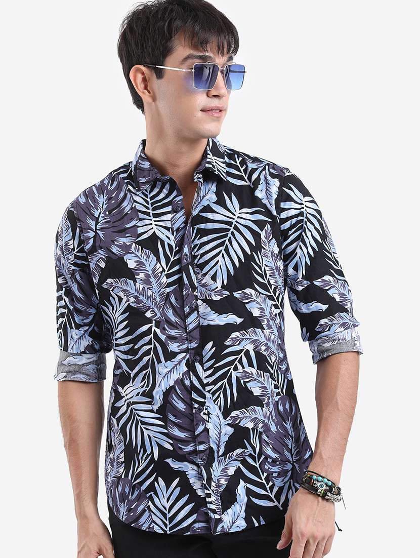 men printed long sleeve regular fit casual shirt