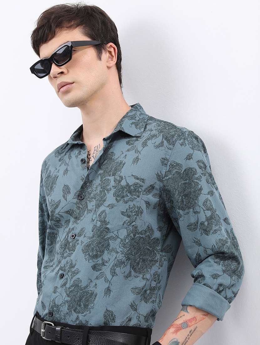 men printed long sleeve regular fit casual shirt