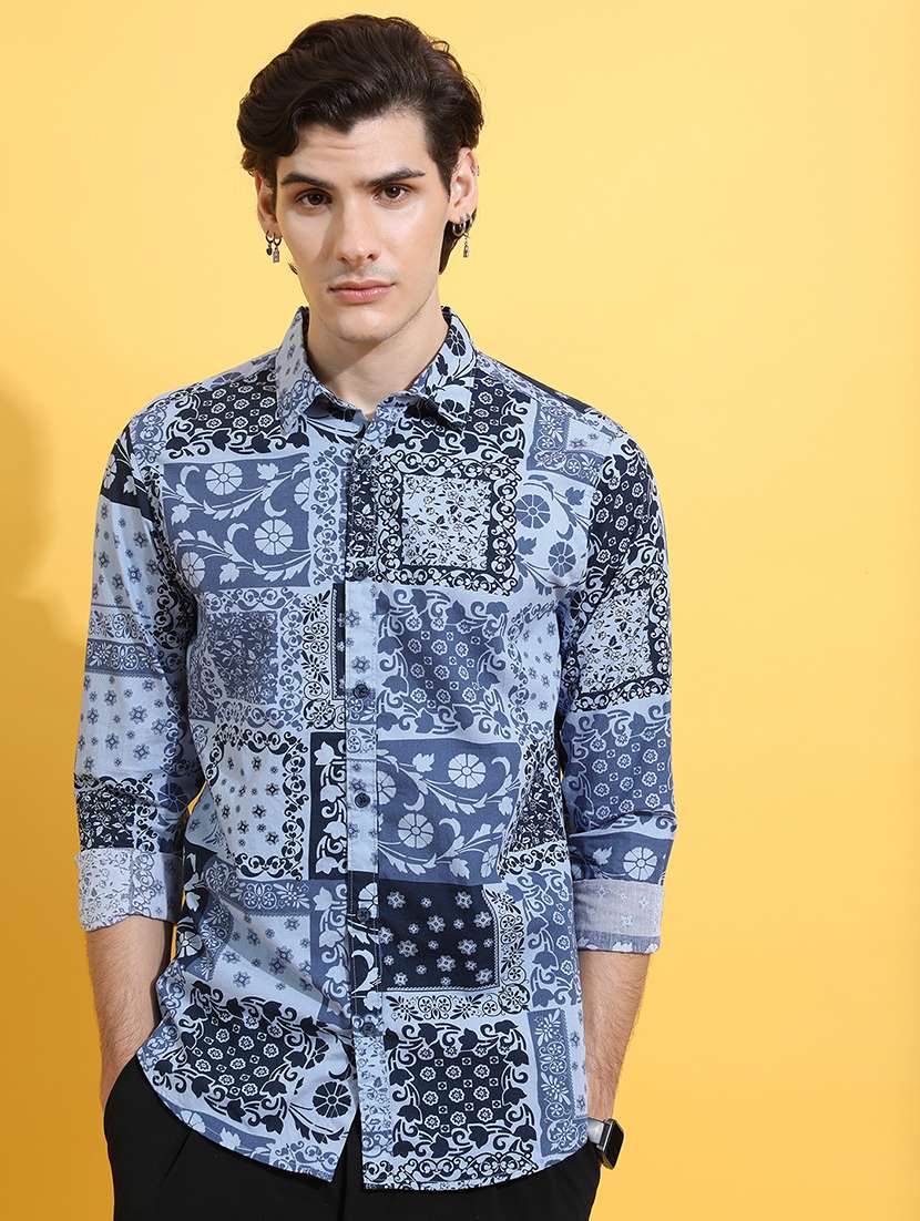 men printed long sleeve regular fit casual shirt