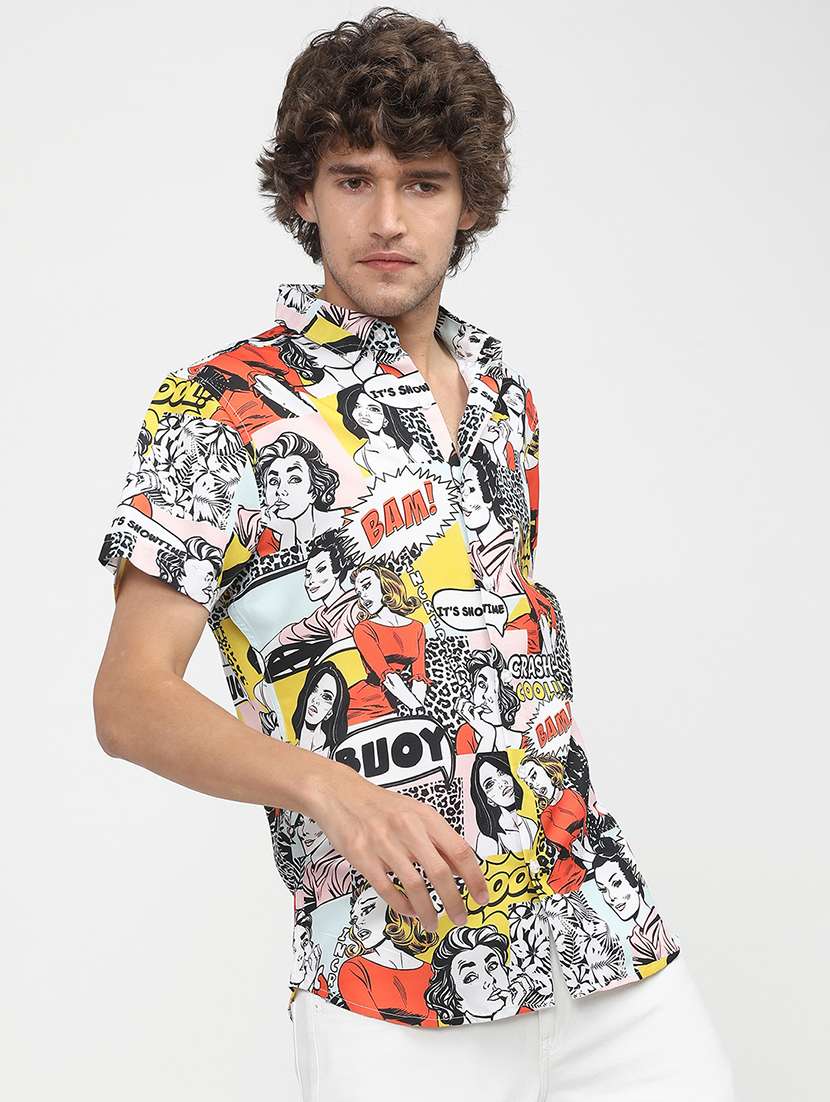 men printed short sleeve slim fit casual shirt - 22504340 -  Standard Image - 3