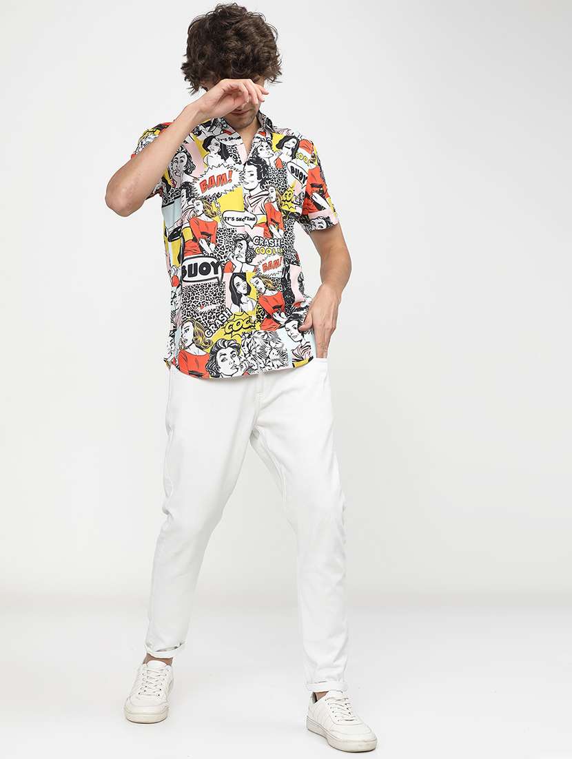 men printed short sleeve slim fit casual shirt - 22504340 -  Standard Image - 5