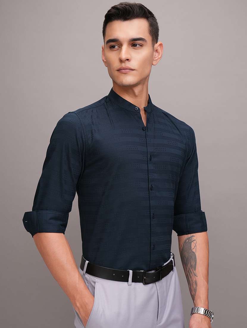 men self design long sleeve slim fit casual shirt - 22504352 -  Standard Image - 3