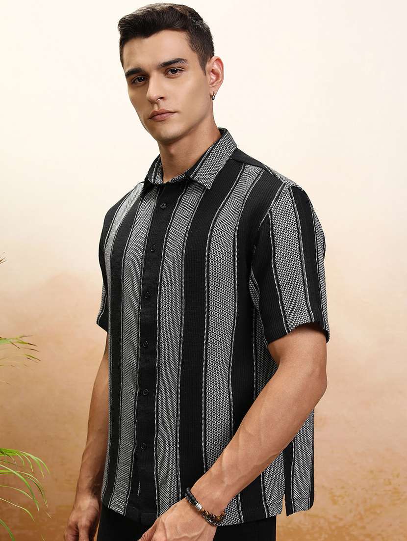 men striped long sleeve loose fit casual shirt - 22504371 -  Standard Image - 3