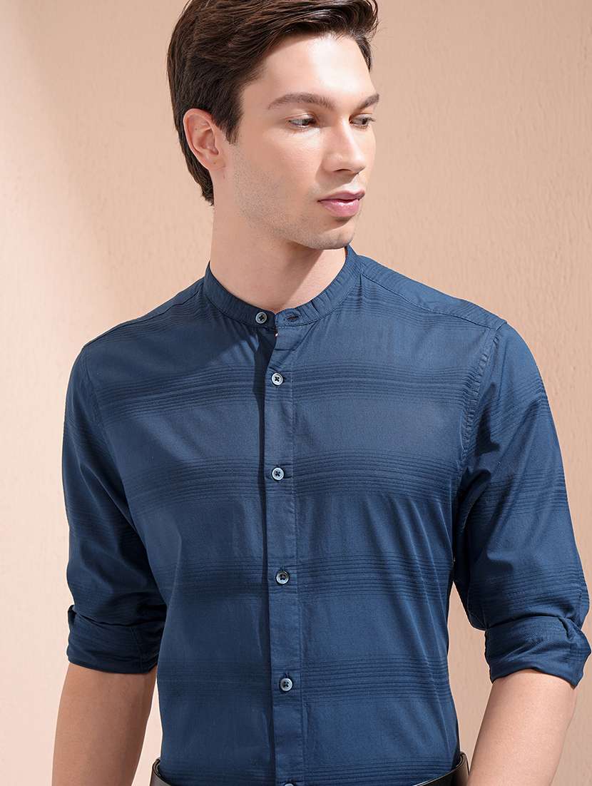 men self design long sleeve slim fit casual shirt
