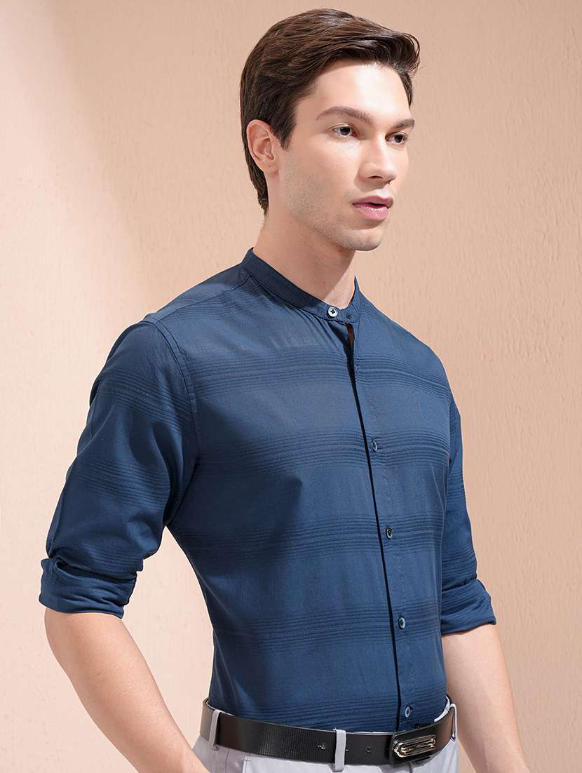 men self design long sleeve slim fit casual shirt - 22504382 -  Standard Image - 3