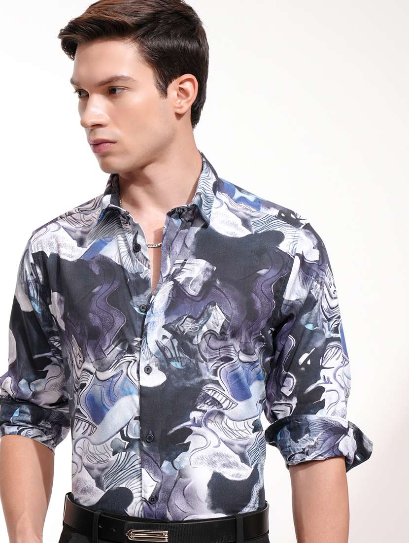 men printed long sleeve regular fit casual shirt