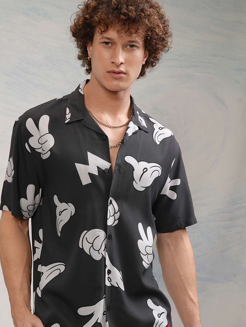 men printed short sleeve regular fit casual shirt