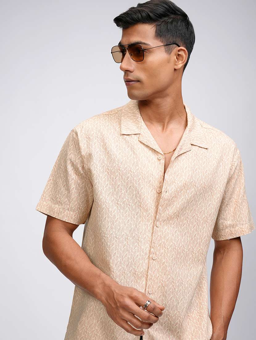 men printed short sleeve regular fit casual shirt