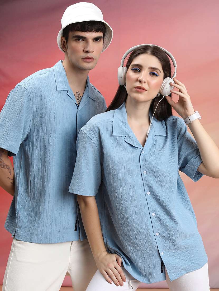 men textured short sleeve oversized casual shirt