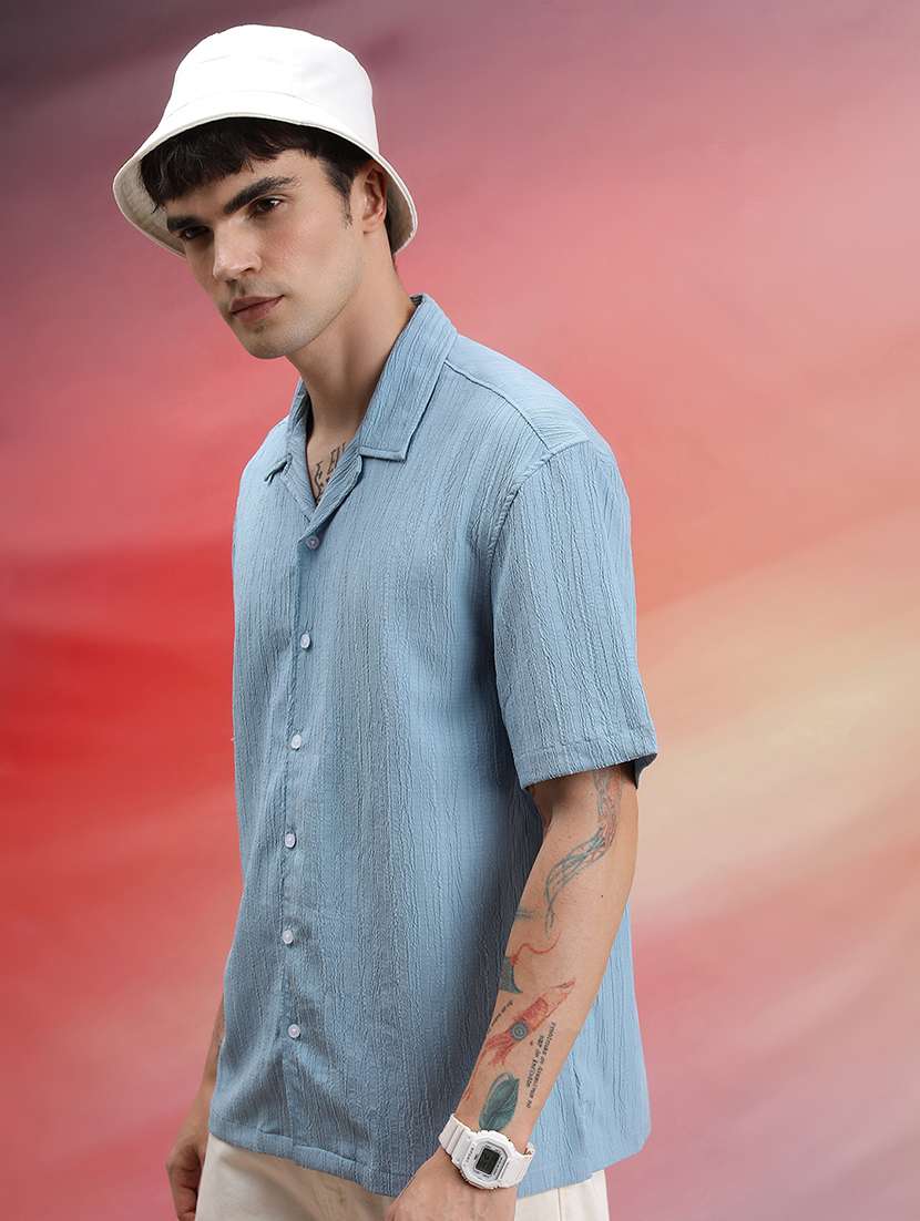 men textured short sleeve oversized casual shirt - 22504417 -  Standard Image - 3