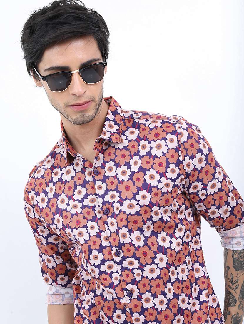 men printed long sleeve regular fit casual shirt