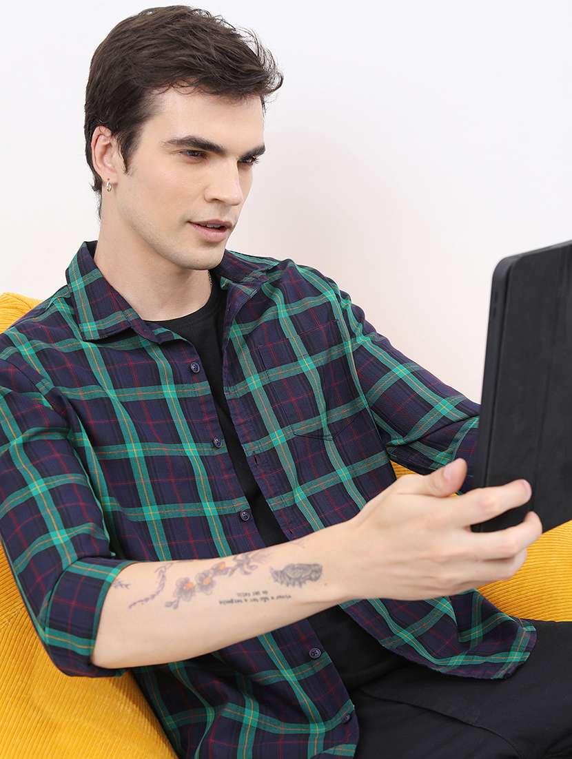 men checkered long sleeve regular fit casual shirt