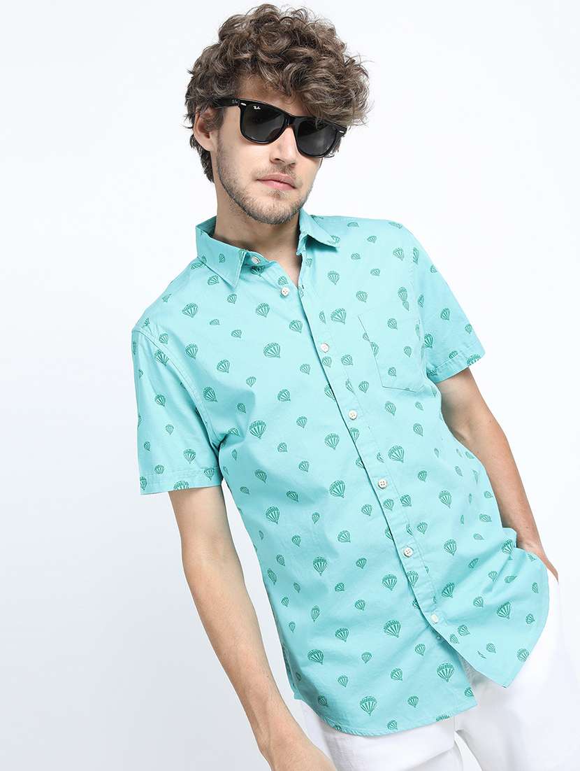 men printed short sleeve slim fit casual shirt