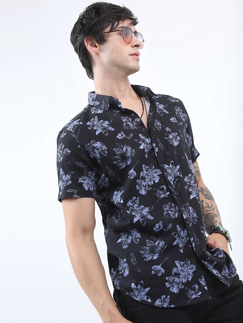 men printed short sleeve slim fit casual shirt - 22504470 -  Standard Image - 3