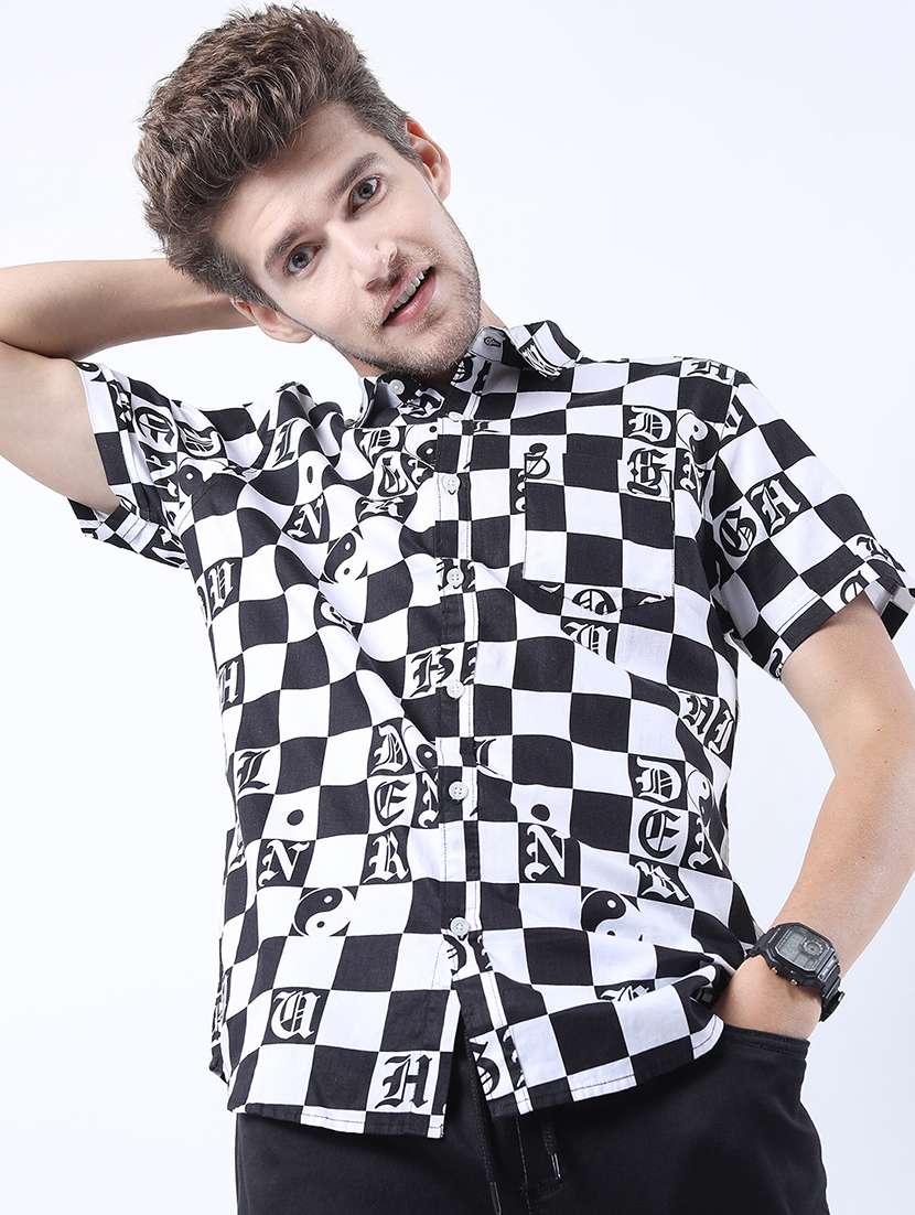 men printed short sleeve slim fit casual shirt