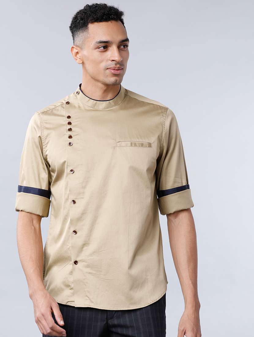 men solid long sleeve slim fit casual shirt
