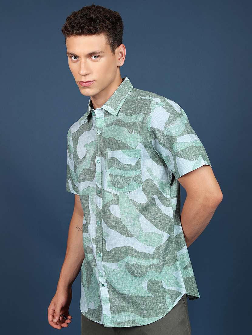 men printed short sleeve slim fit casual shirt - 22504525 -  Standard Image - 3