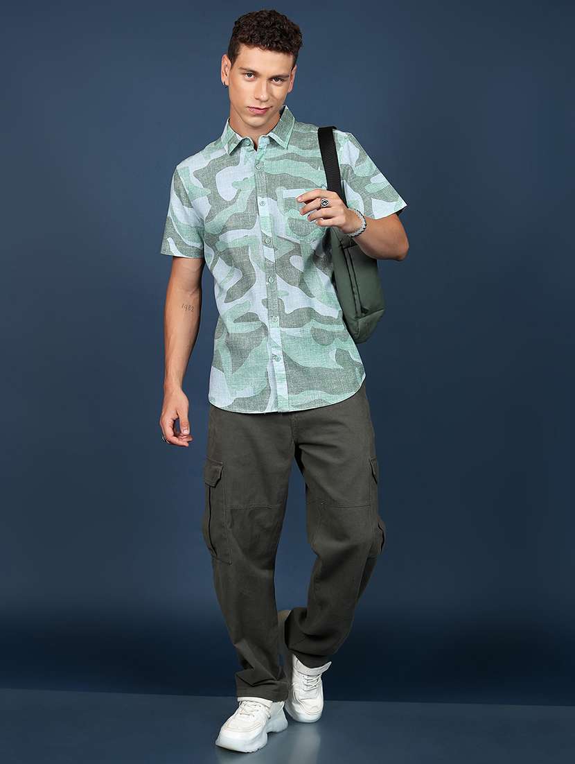 men printed short sleeve slim fit casual shirt - 22504525 -  Standard Image - 5
