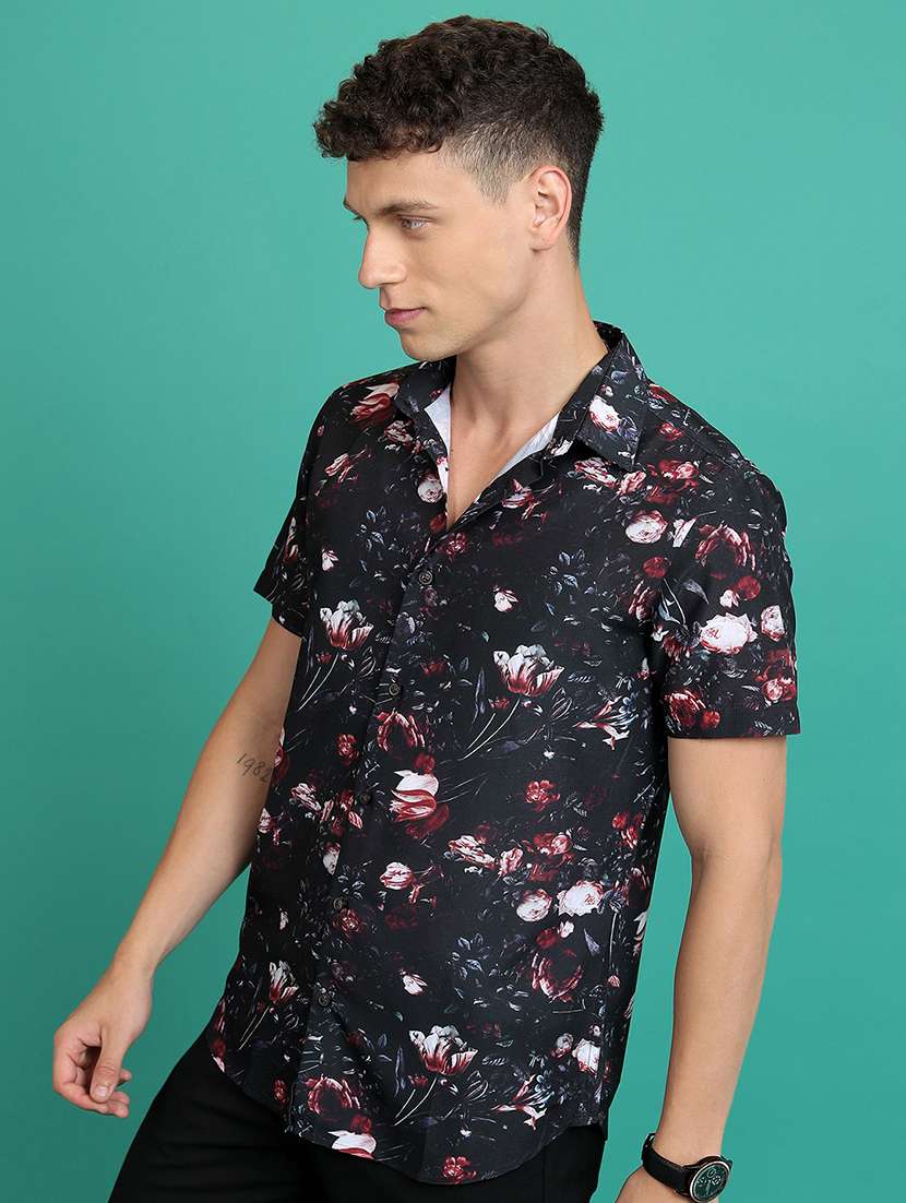 men printed short sleeve slim fit casual shirt - 22504527 -  Standard Image - 3
