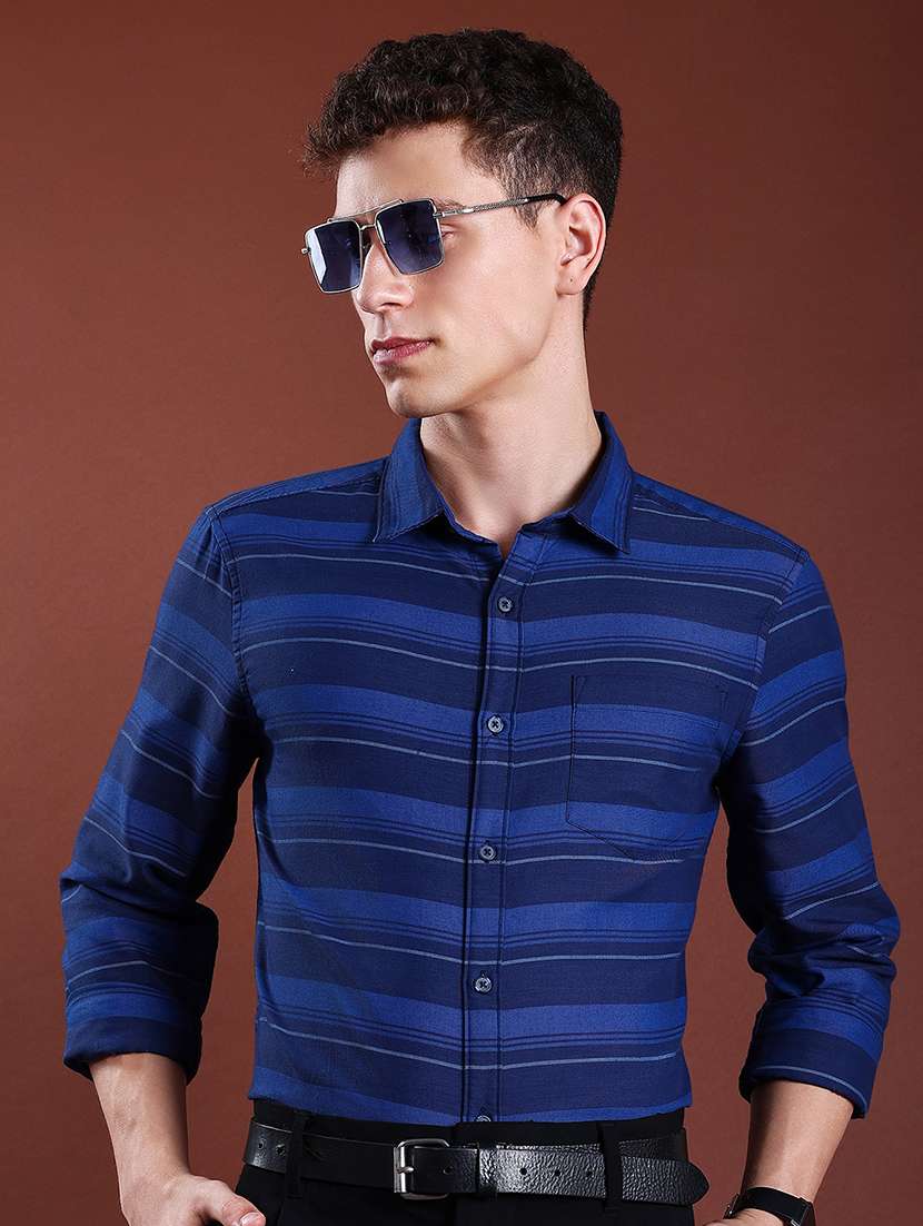 men striped long sleeve regular fit casual shirt