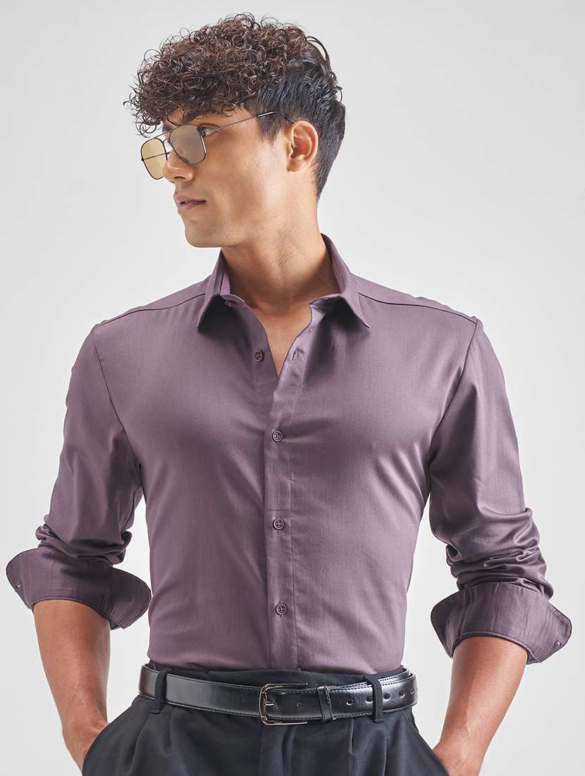 men solid long sleeve slim fit casual shirt