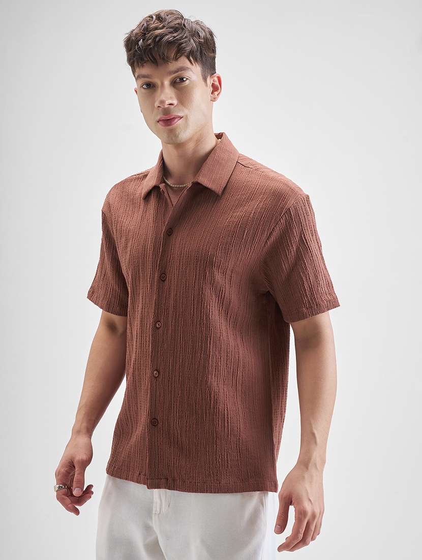 Men Textured Short Sleeve Regular Fit Casual Shirt - 22504558 -  Standard Image - 3