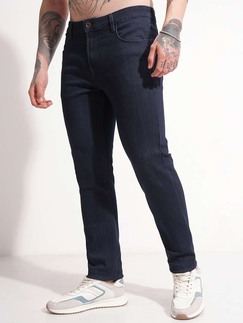 men plain mid rise full length slim fit jeans - 22504597 -  Standard Image - 3