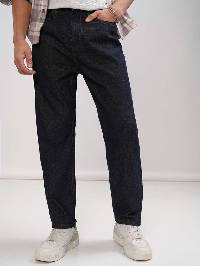 men plain mid rise full length straight jeans