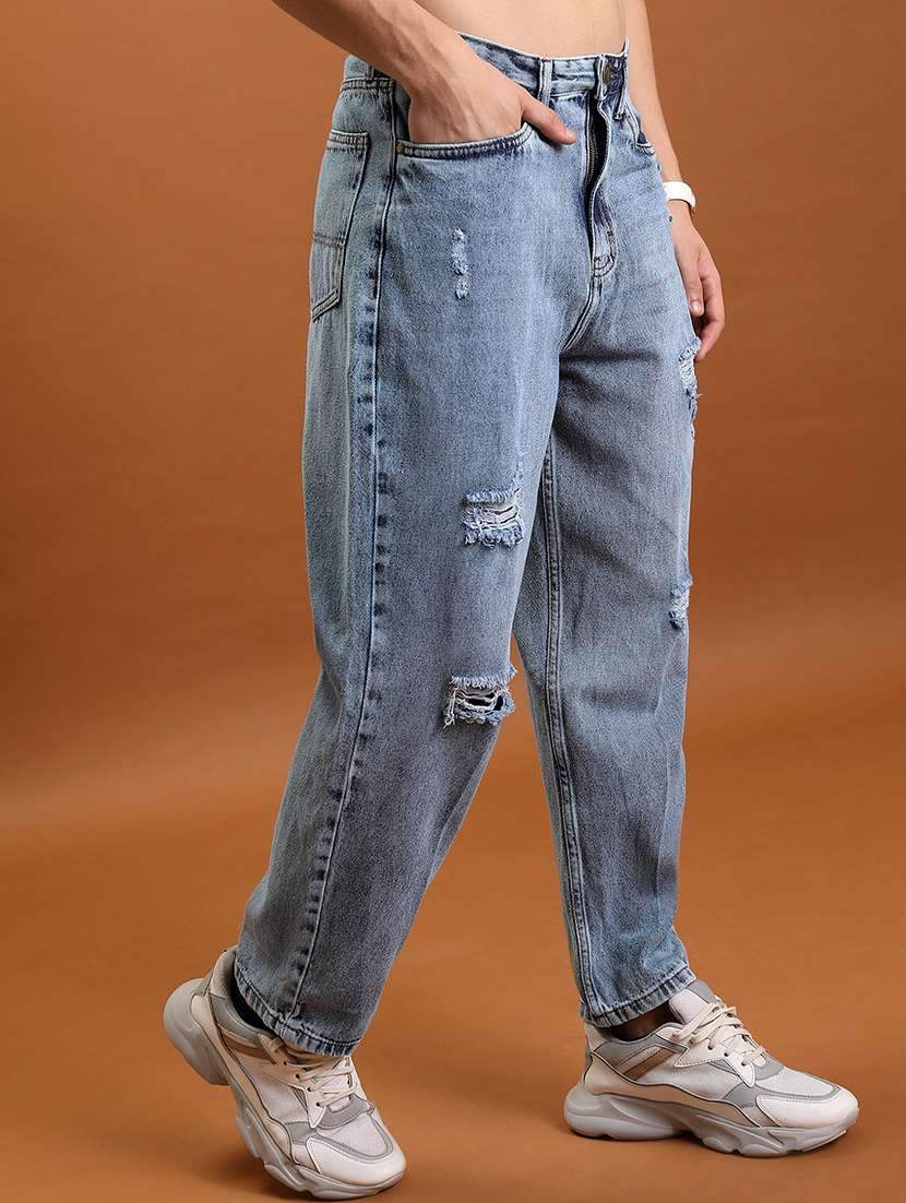 men distress mid rise full length barrel jeans - 22504601 -  Standard Image - 3