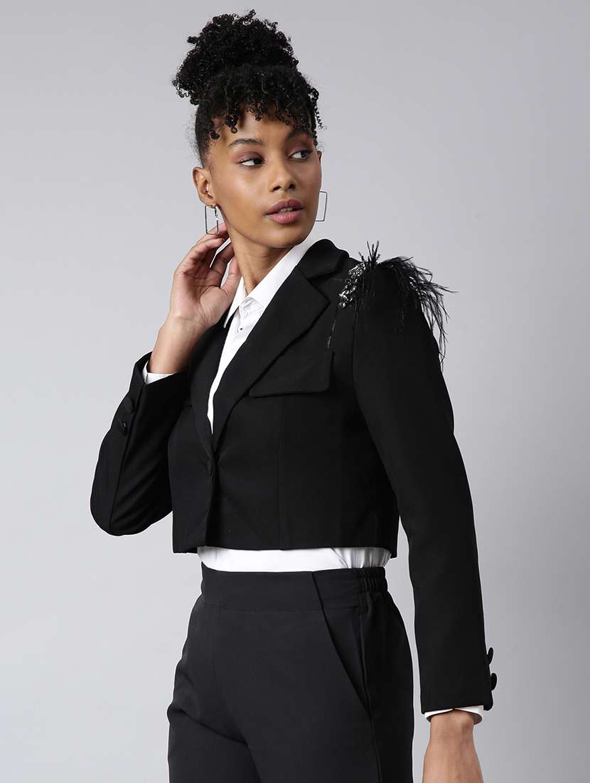 women embellished long sleeves single breasted crop blazer - 22504735 -  Standard Image - 3
