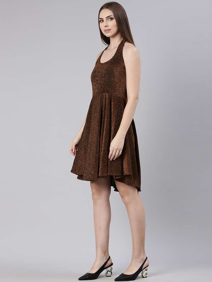 Women Self Design Halter Neck Fit And Flare Dress - 22504762 -  Standard Image - 3