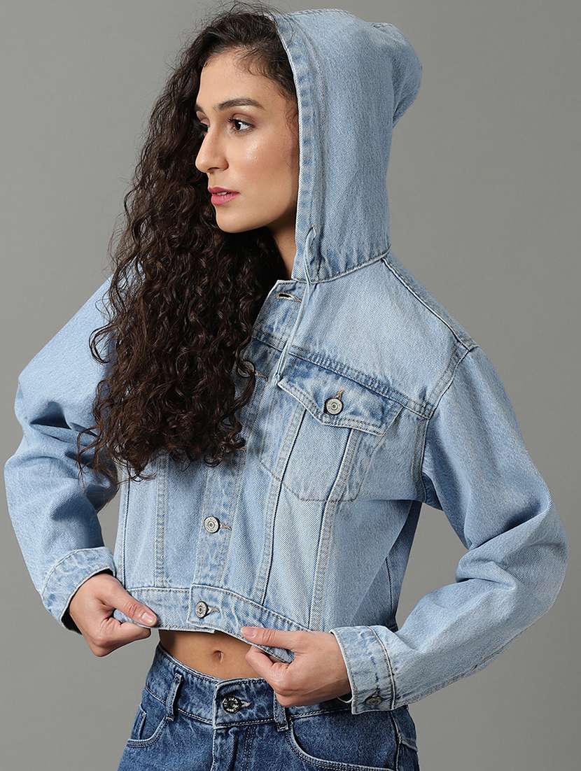 women washed long sleeves hooded jacket