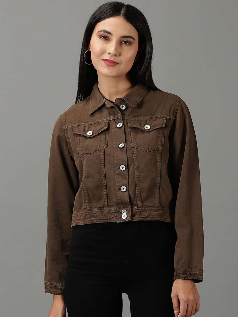 women solid long sleeves denim jacket - 22504780 -  Standard Image - 3